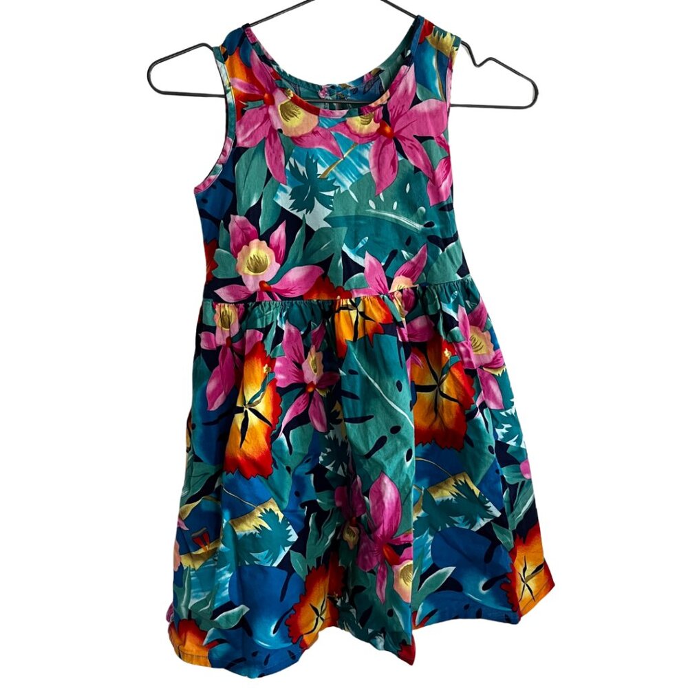 Hilo Hattie Hawaiian Tropical Floral Vacation Fit and Flare Girls Dress